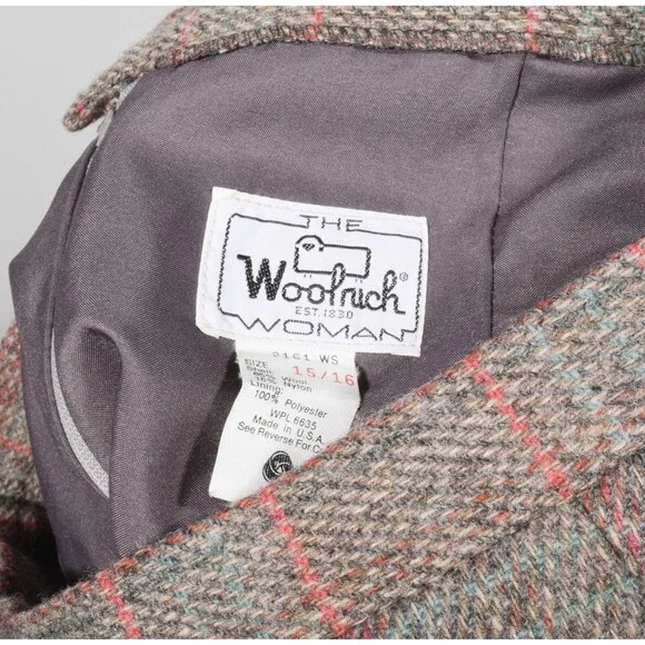 Vintage The Woolrich Woman Wool Gray Tweed Red Plaid Long A Line Skirt Sz 15/16 - Picture 3 of 3